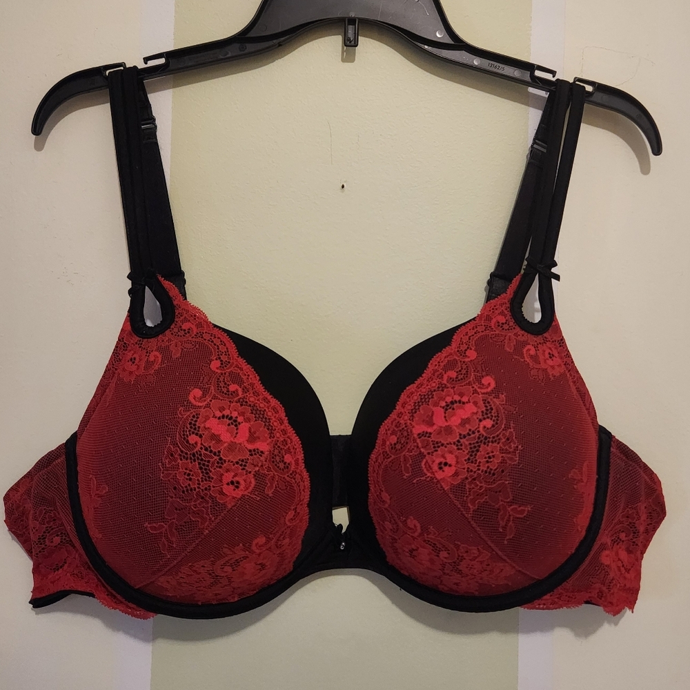 Torrid Black And Red Lace Push Up Bra